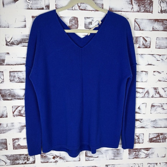 Soft Surroundings Woman's Cashmere Sweater Size S Cobalt Blue Oversized Preppy - Picture 1 of 8